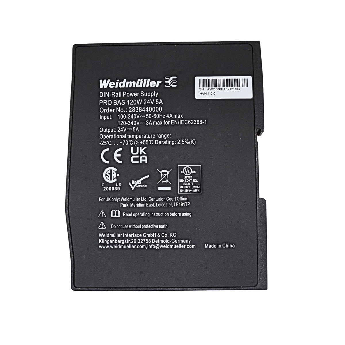 Weidmuller | PRO BAS 120W 24V 5A Power Supply | 2838440000