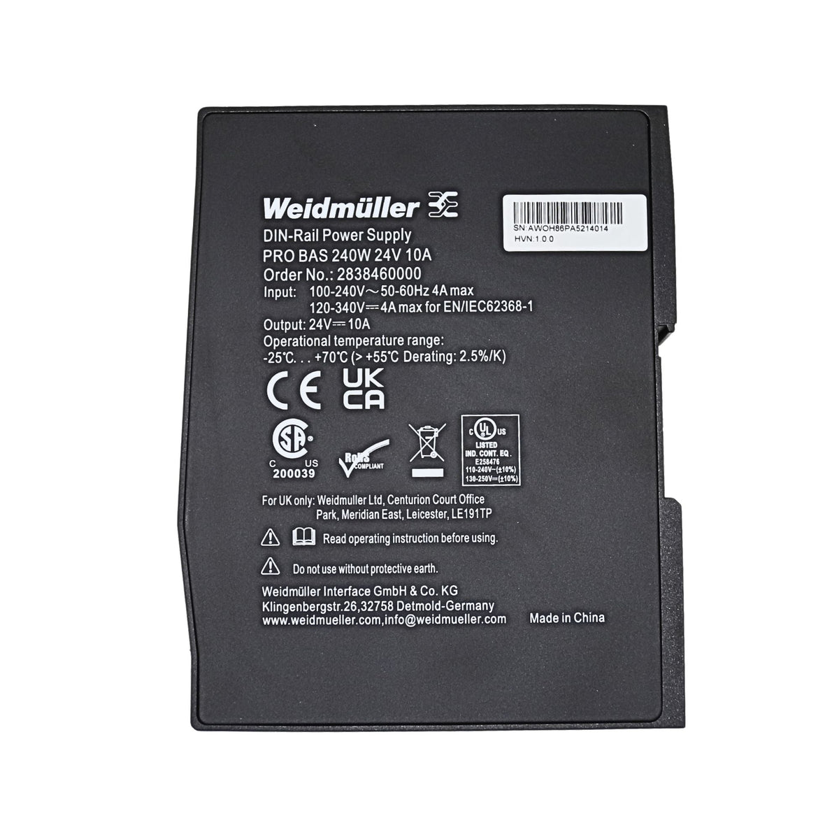 Weidmuller | PRO BAS 240W 24V 10A Power Supply | 2838460000