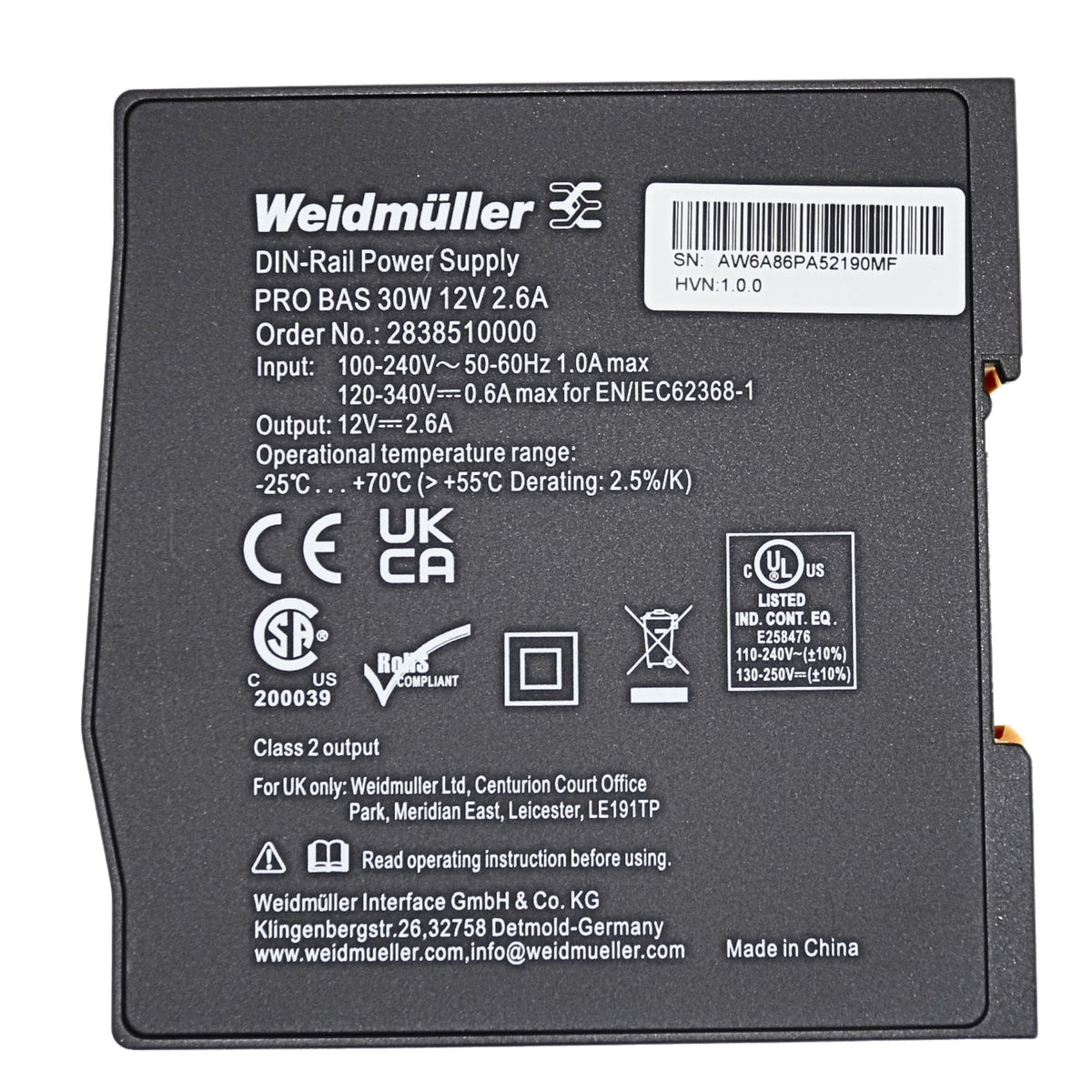 Weidmuller | PRO BAS 30W 12V 2.6A Power Supply | 2838510000