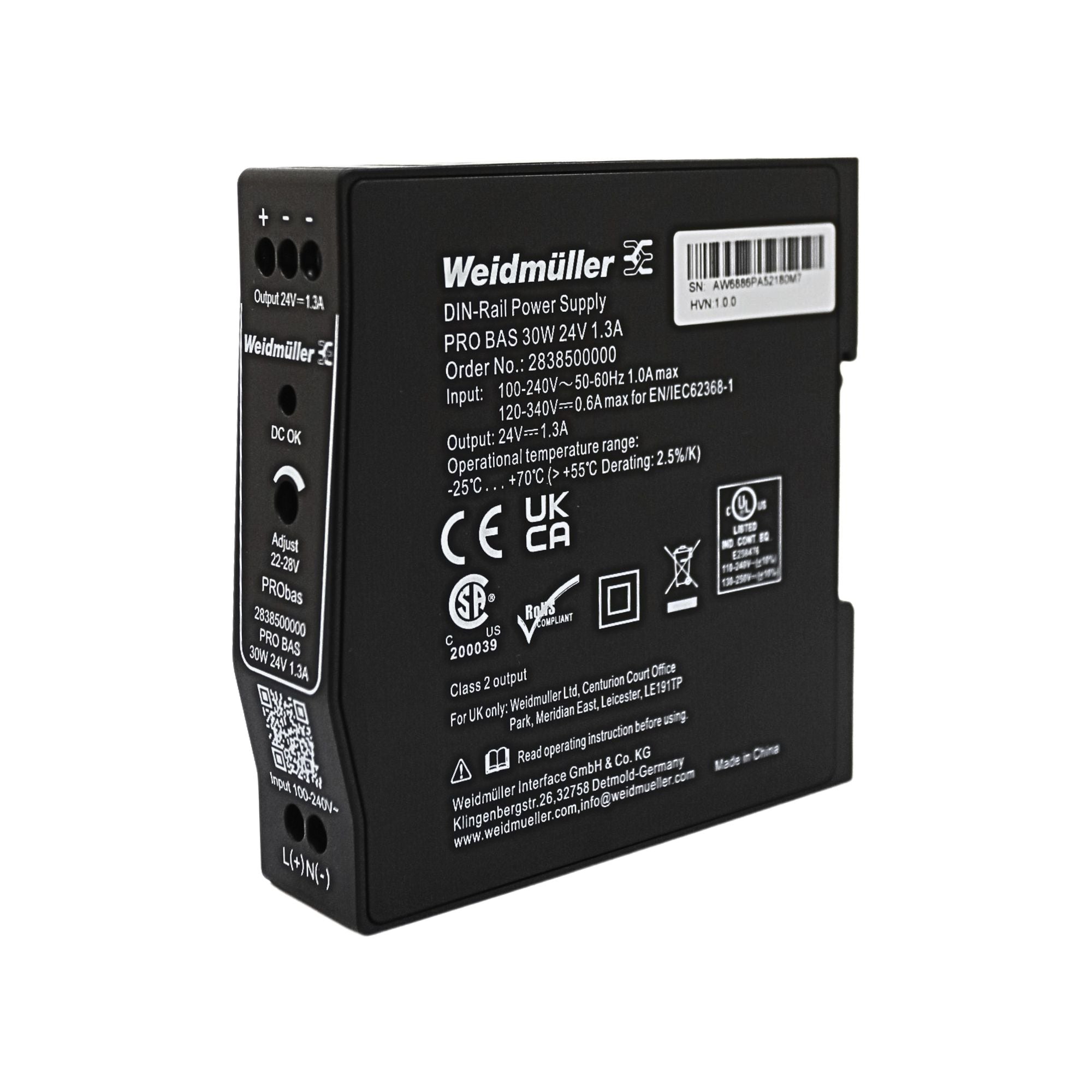 Weidmuller | PRO BAS 30W 24V 1.3A Power Supply | 2838500000