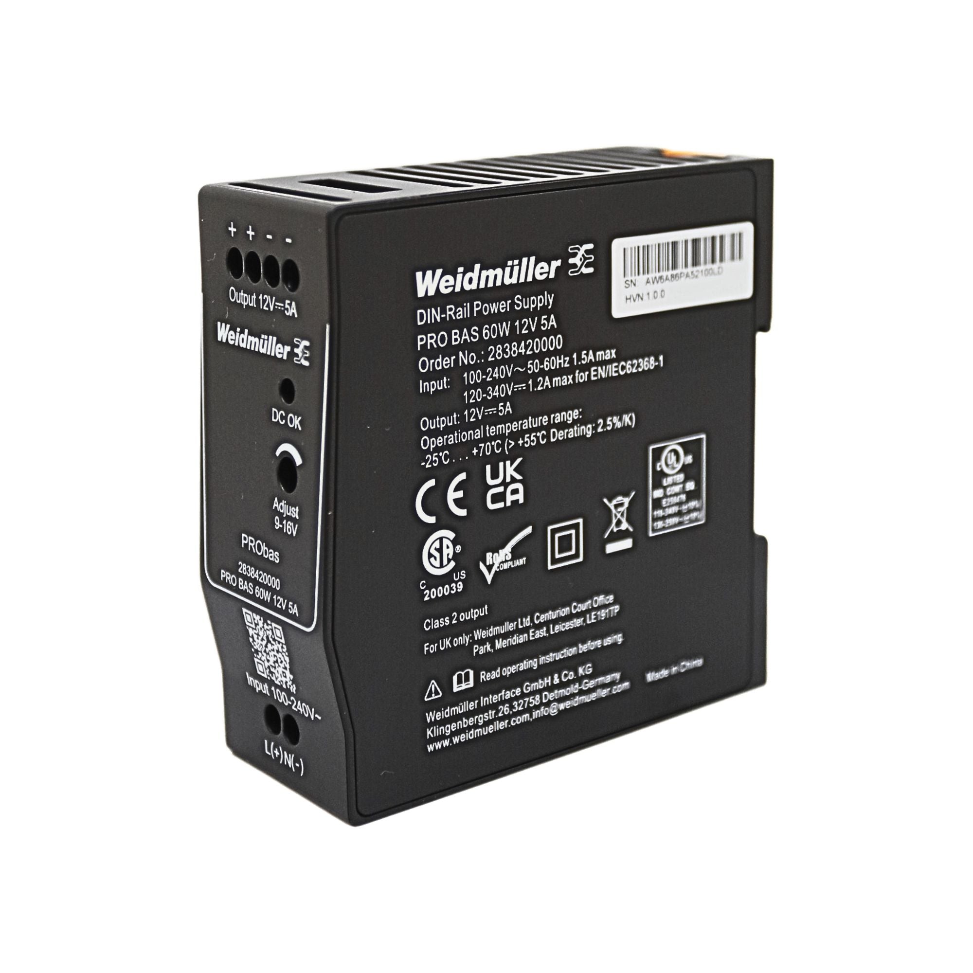 Weidmuller | PRO BAS 60W 12V 5A Power Supply | 2838420000