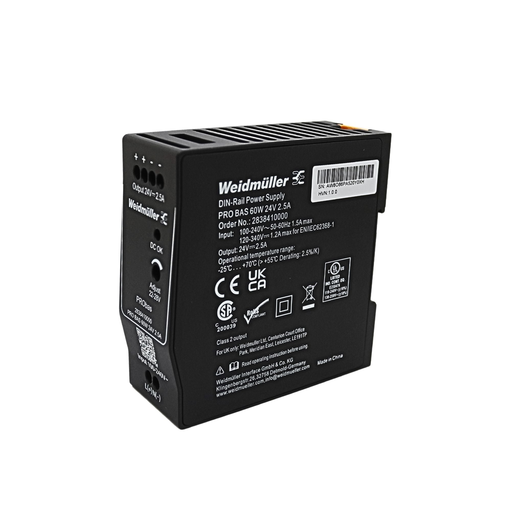 Weidmuller | PRO BAS 60W 24V 2.5A Power Supply | 2838410000