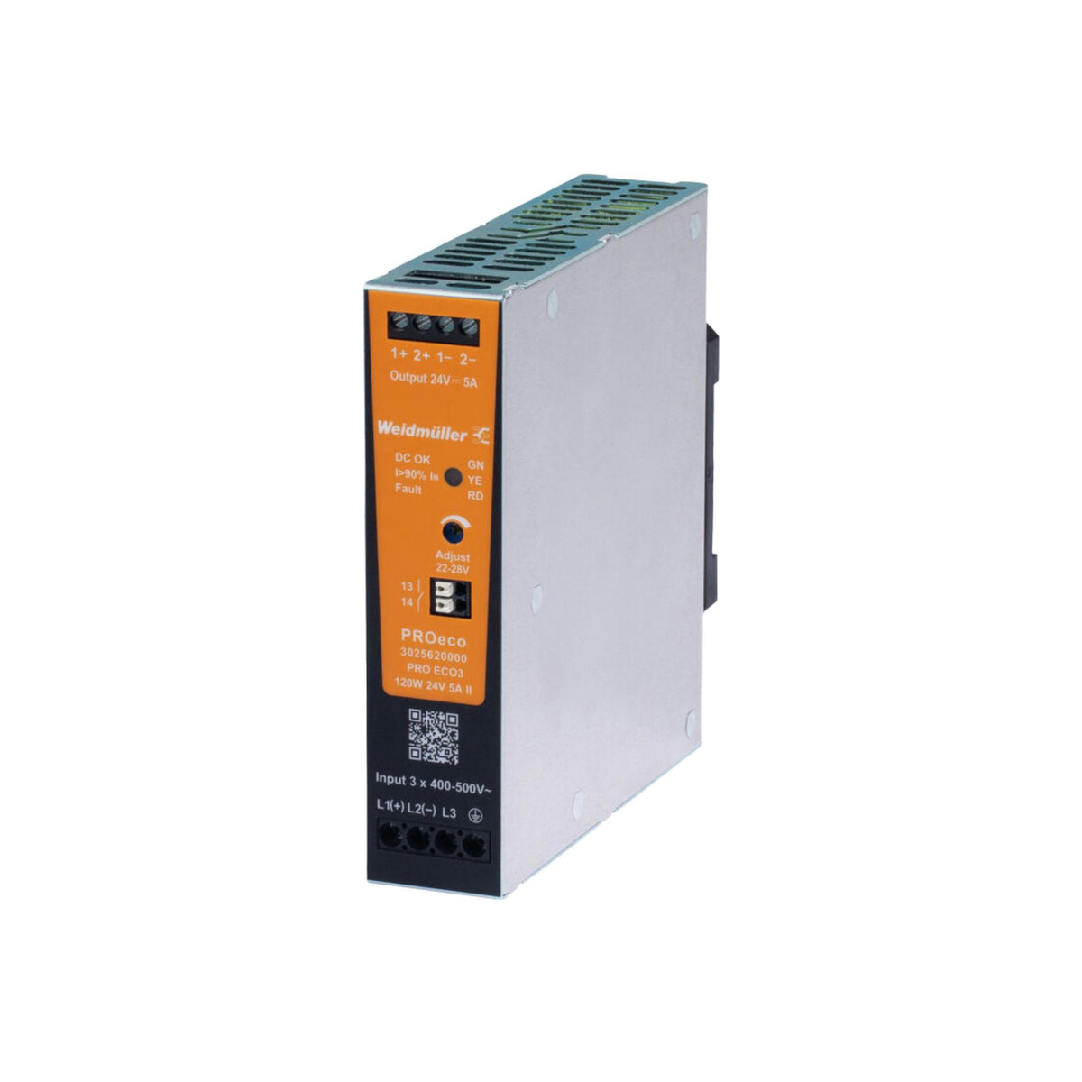 Weidmuller | PRO ECO3 120W 24V 5A II; Power supply, switch-mode power supply unit, 24V; 3-phased, enclosed, metal housing | 3025620000