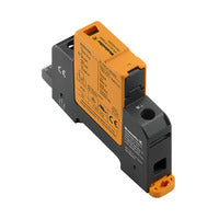 top side view of a black and yellow surge voltage arrester