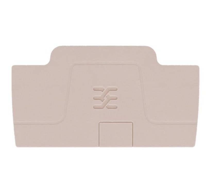 beige, rectangular end plate with a tab on the top