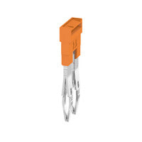 side view of a terminal connector with an orange top and two metal connectors pointing downward