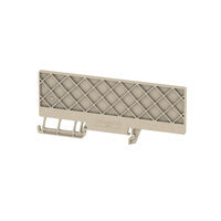 side view of a long rectangular beige partion plate with rail mounting on the bottom