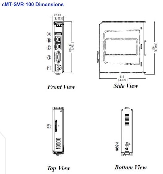 four diagrams of each side of an hmi unit