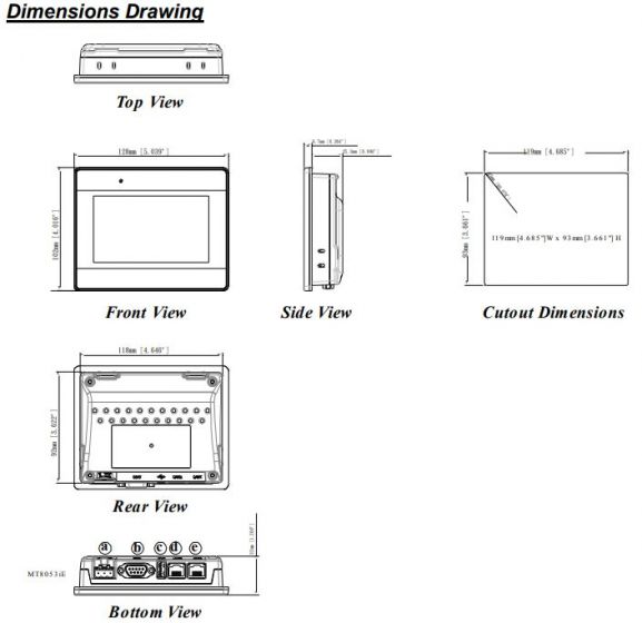 six diagrams of different sides of an HMI unit