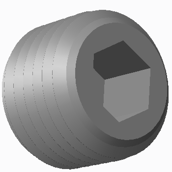 side view of a black circular pipe plug with a hex center