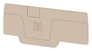 side view of a beige rectangular end plate with a tab on the bottom center