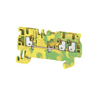 inside view of a yellow and green terminal block  with mounting brackets on the bottom