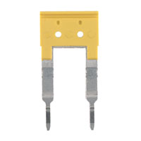 side view of a yellow cross-connector with two metal connectors at the bottom