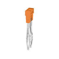 side view of a terminal connector with an orange top and two metal connectors pointing downward