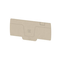 front side view of a beige rectangular end plate with a tab at the bottom in the center