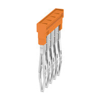 side view of a terminal connector with an orange piece at the top and five metal connector points pointing downward 