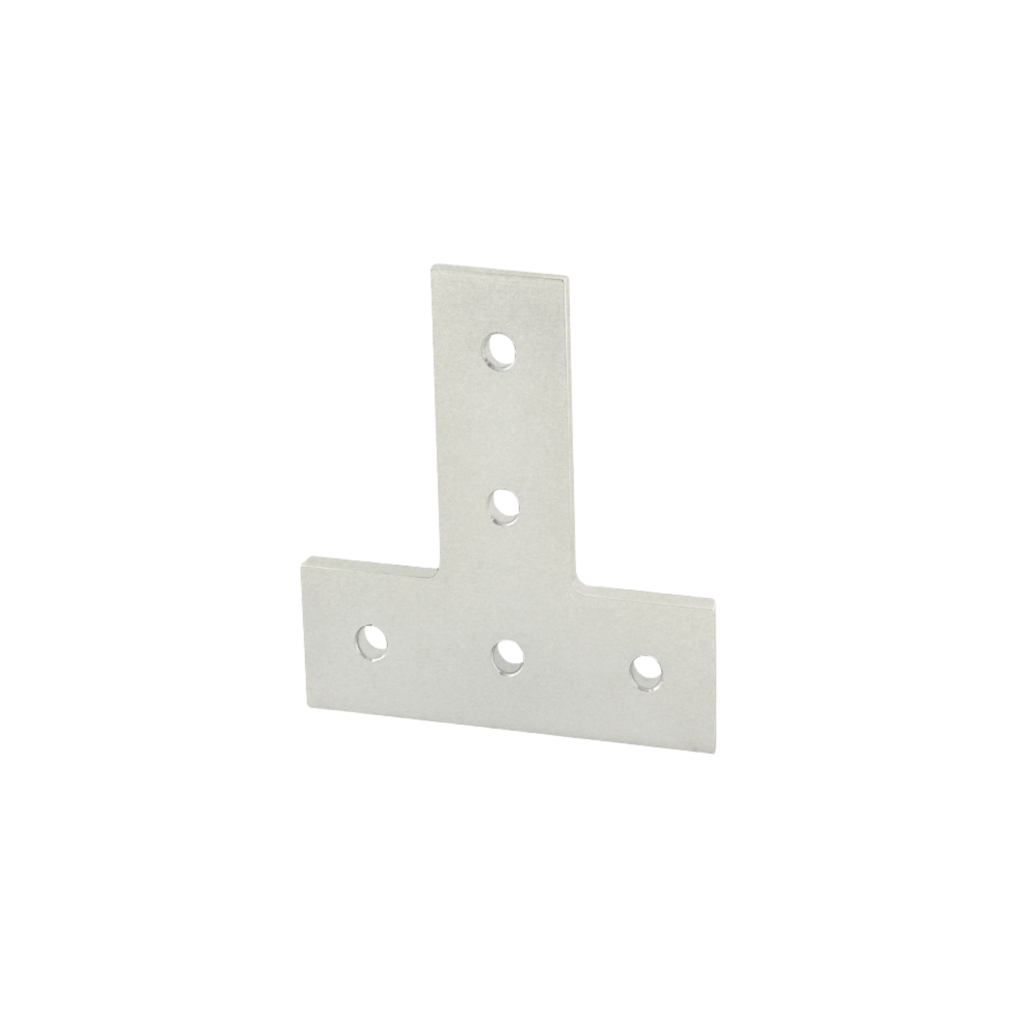 white T-plate positioned as an upside down T, with five mounting holes