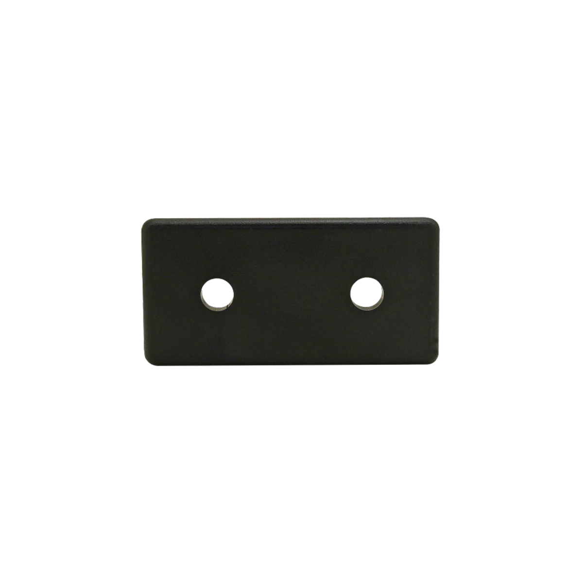 black rectangular end cap with two mounting holes
