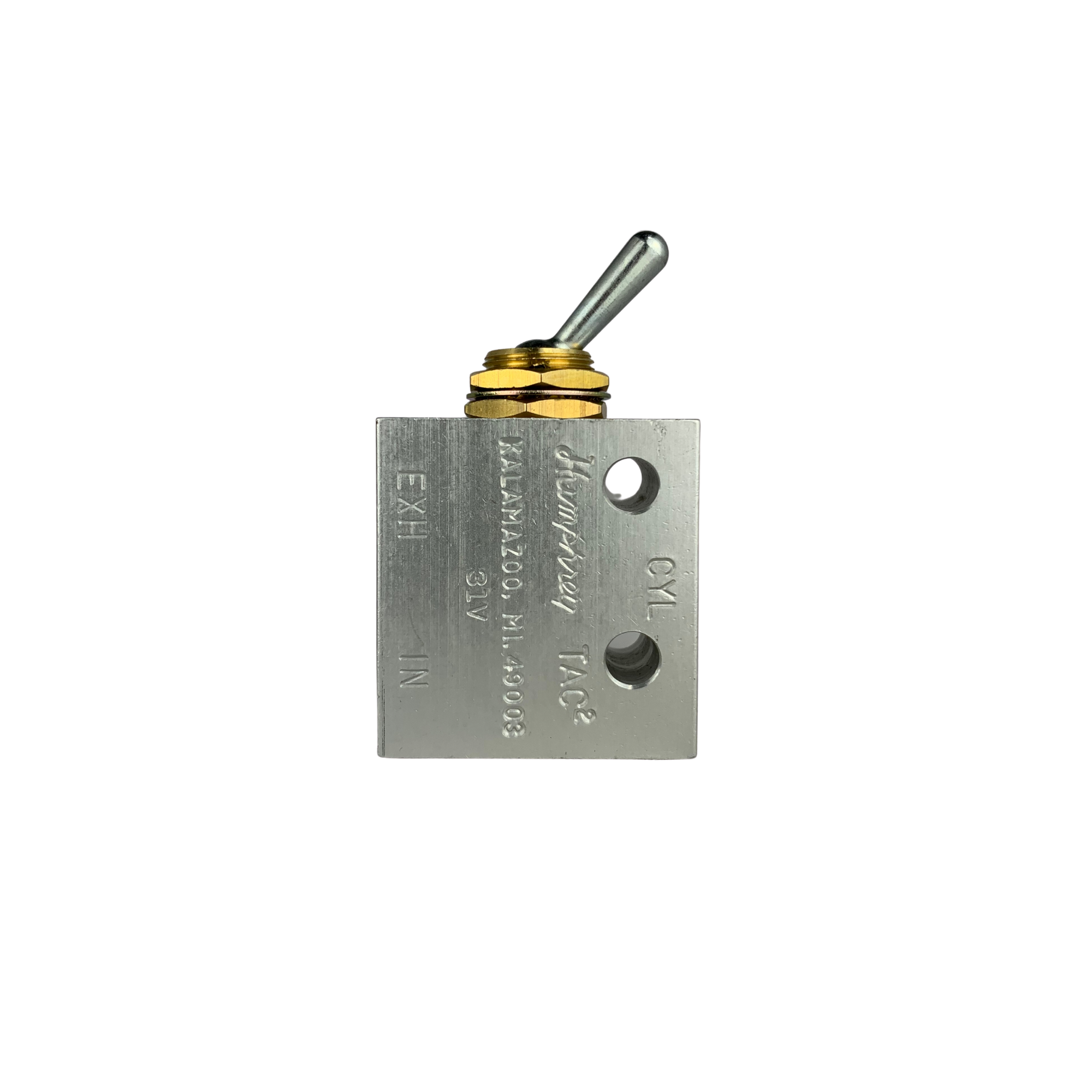 31V is a rectangular block with qa toggle switch. 1 threaded port on top face/ 2 threaded ports on bottom face