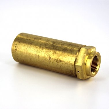 side view of a brass valve actuator with a port on the right end
