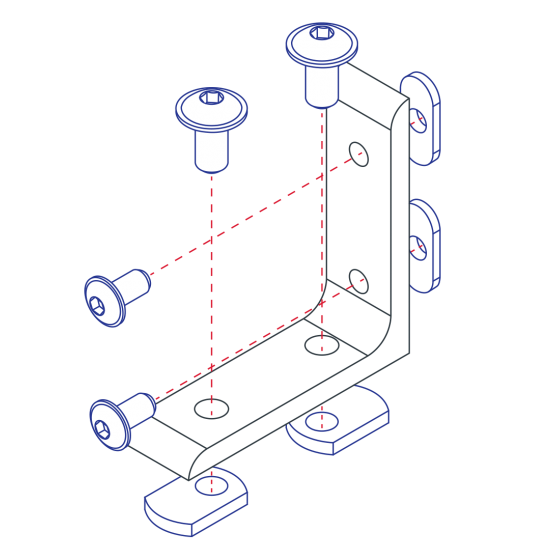 diagram of an inside corner bracket with screws