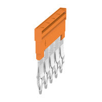  side view of a terminal connector with an orange piece at the top and five metal connector points pointing downward 