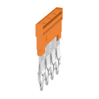  side view of a terminal connector with an orange piece at the top and four metal connector points pointing downward 