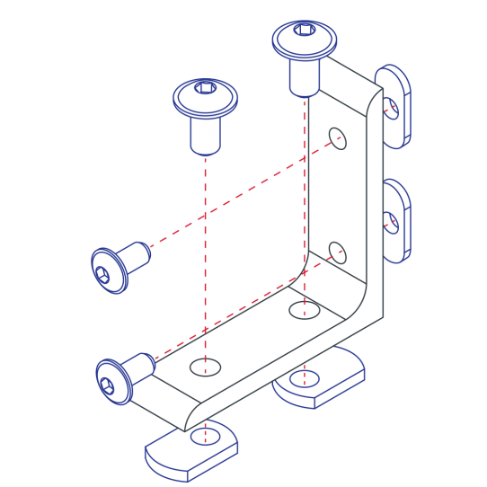diagram of a corner bracket wtih screws