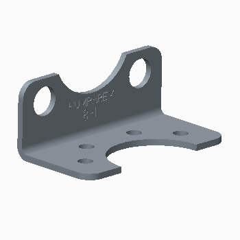 side view of 90 degree angle bracket with four small holes on one side and two larger holes on the other side.