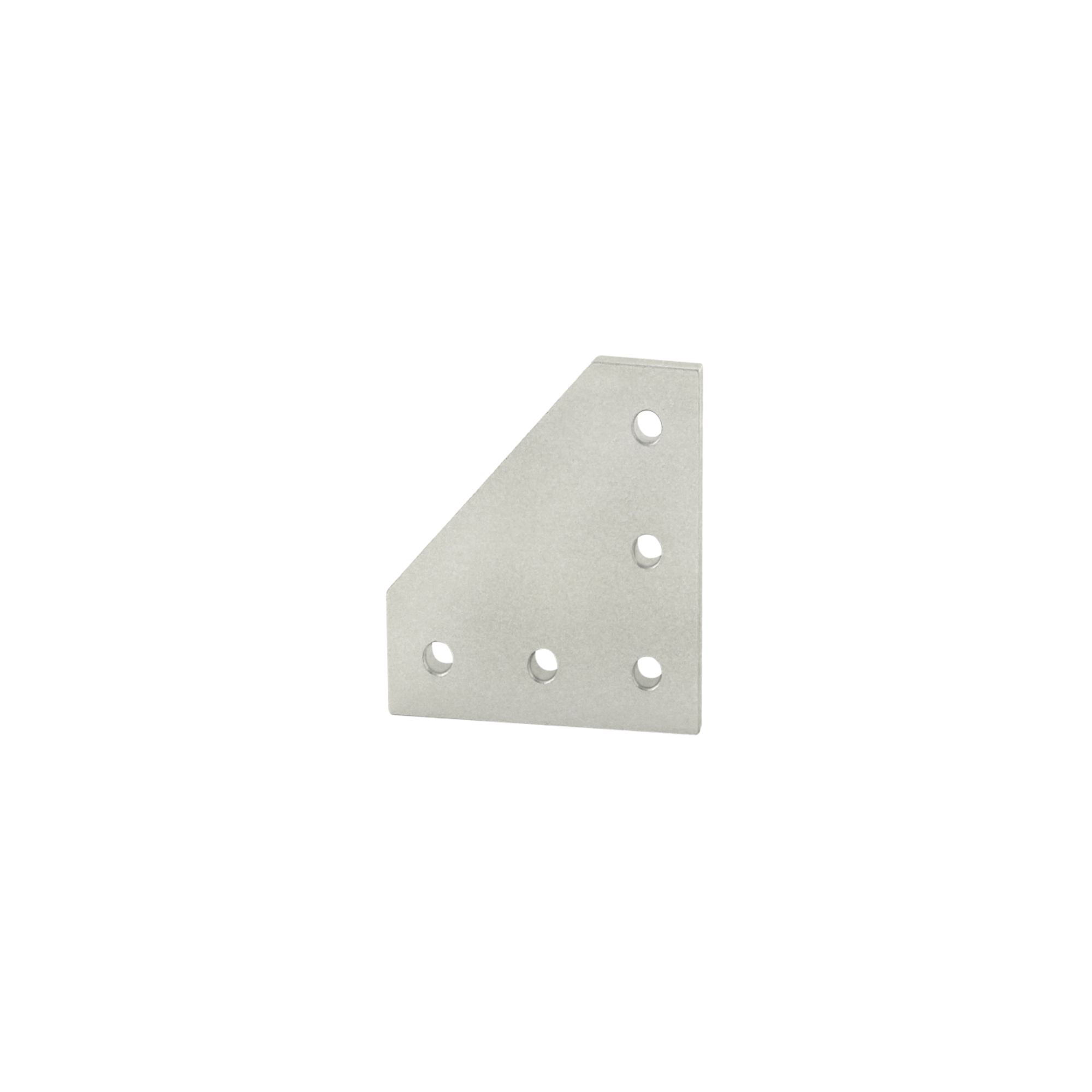 upright rectangular flat plate with an angled left upper corner, three mounting holes along with bottom and two mounting holes along the right side