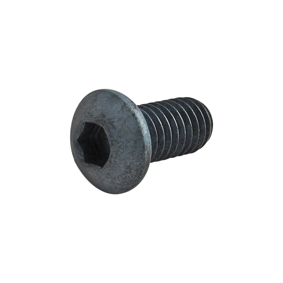 front view of a screw with a hexhead in the front and threading toward the back