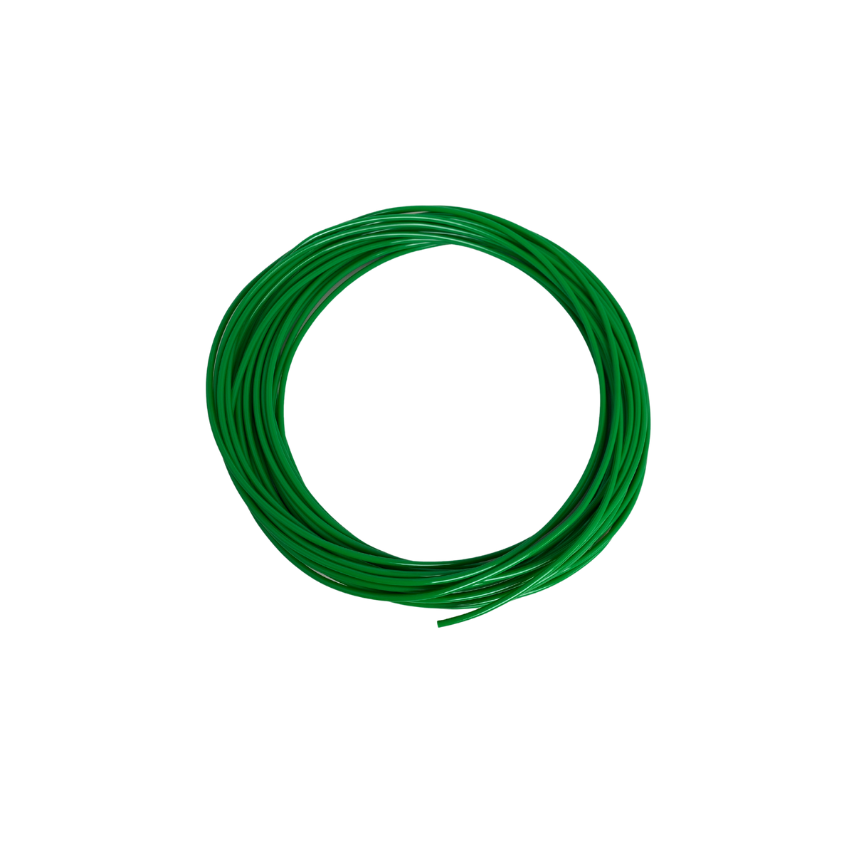 top view of green plastic tubing rolled up 