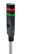 upright light pole with black housing, a metal base, and green and red LED light bars at the top