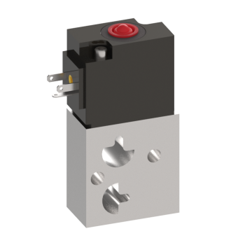upright, rectangular valve, with a metallic bottom and a black top half, multiple holes through the bottom portion and an electrical plug on the top left