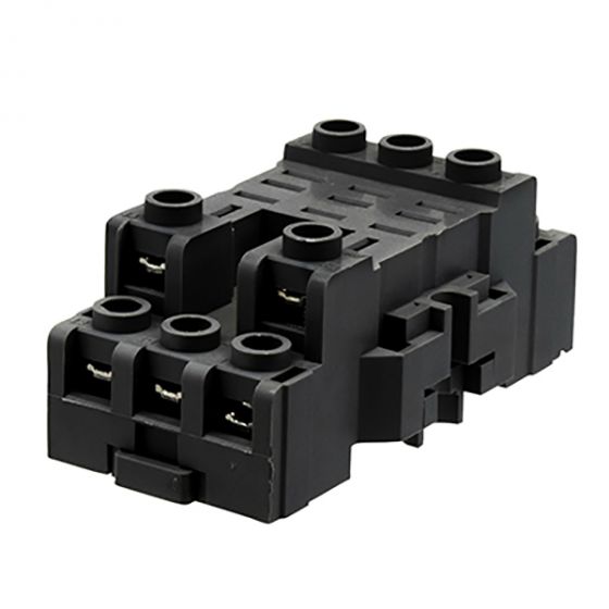 black, plastic, tiered din rail socket mount