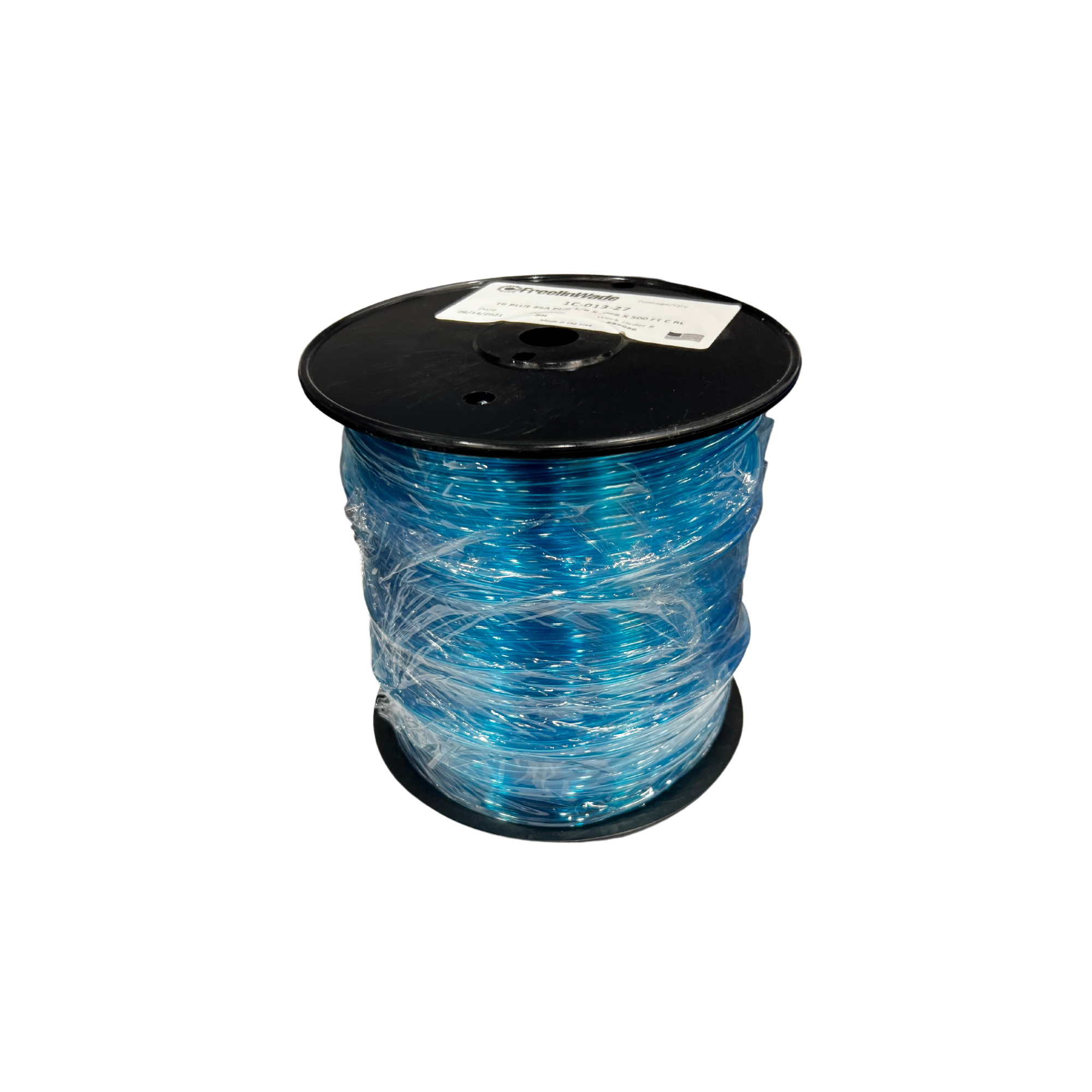 Transparent blue tubing in black reel