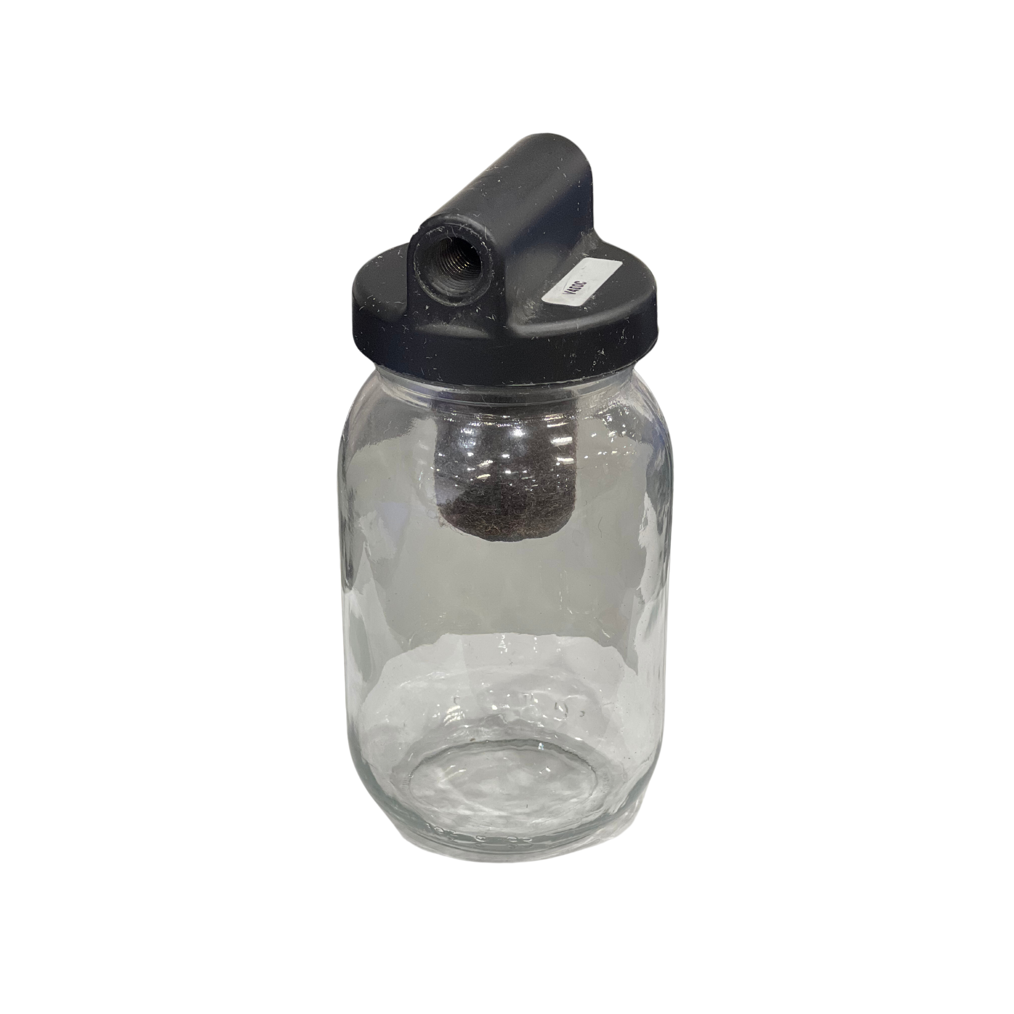 Glass Jar with black lid and threaded port