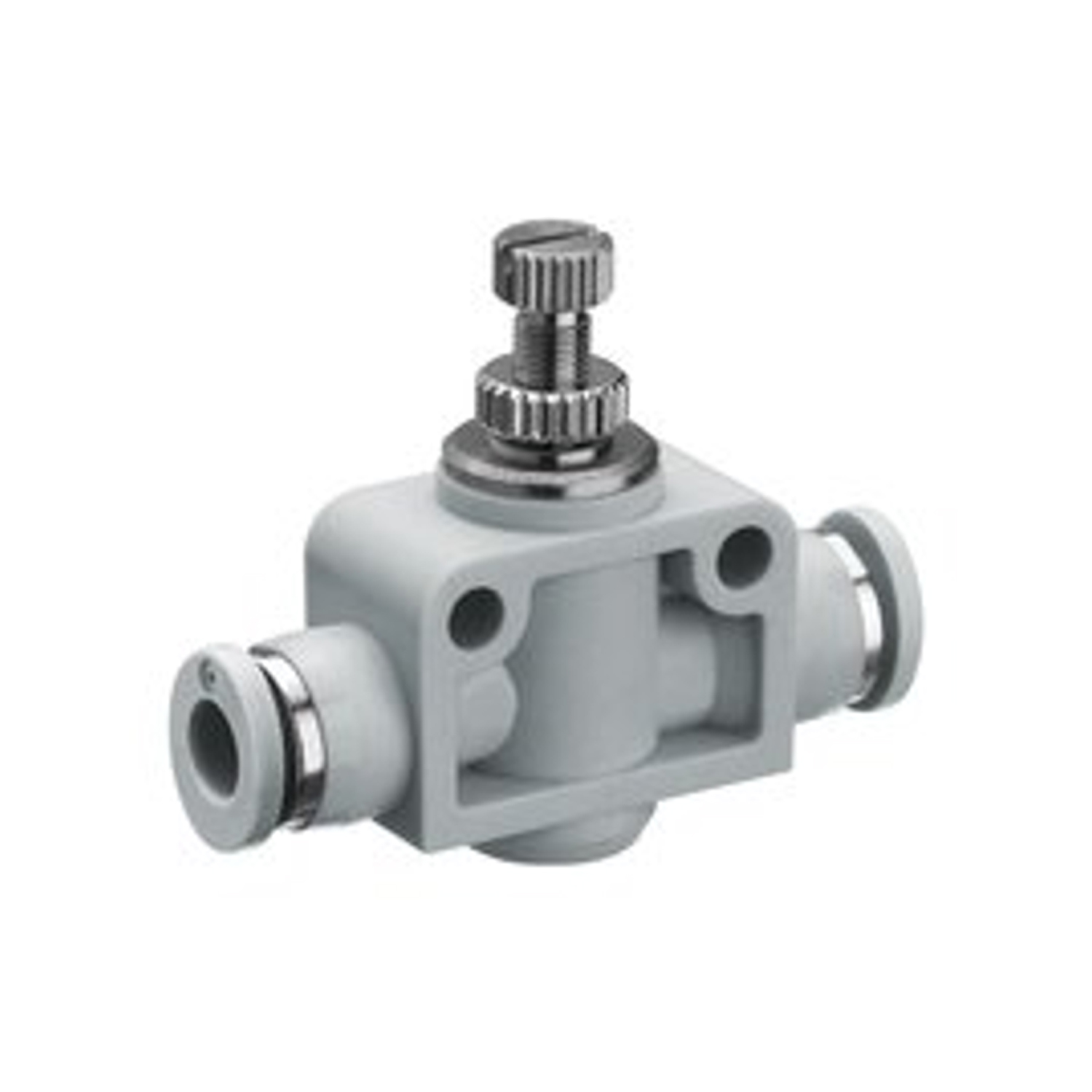 Plastic straight check valve with female push in on both sides and adjustable knob on top