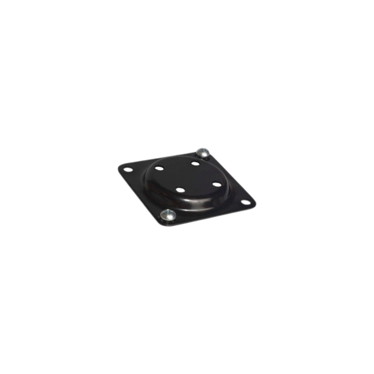 square black bracket with a mounting hole in each corner, and a raised circular center with four mounting holes 