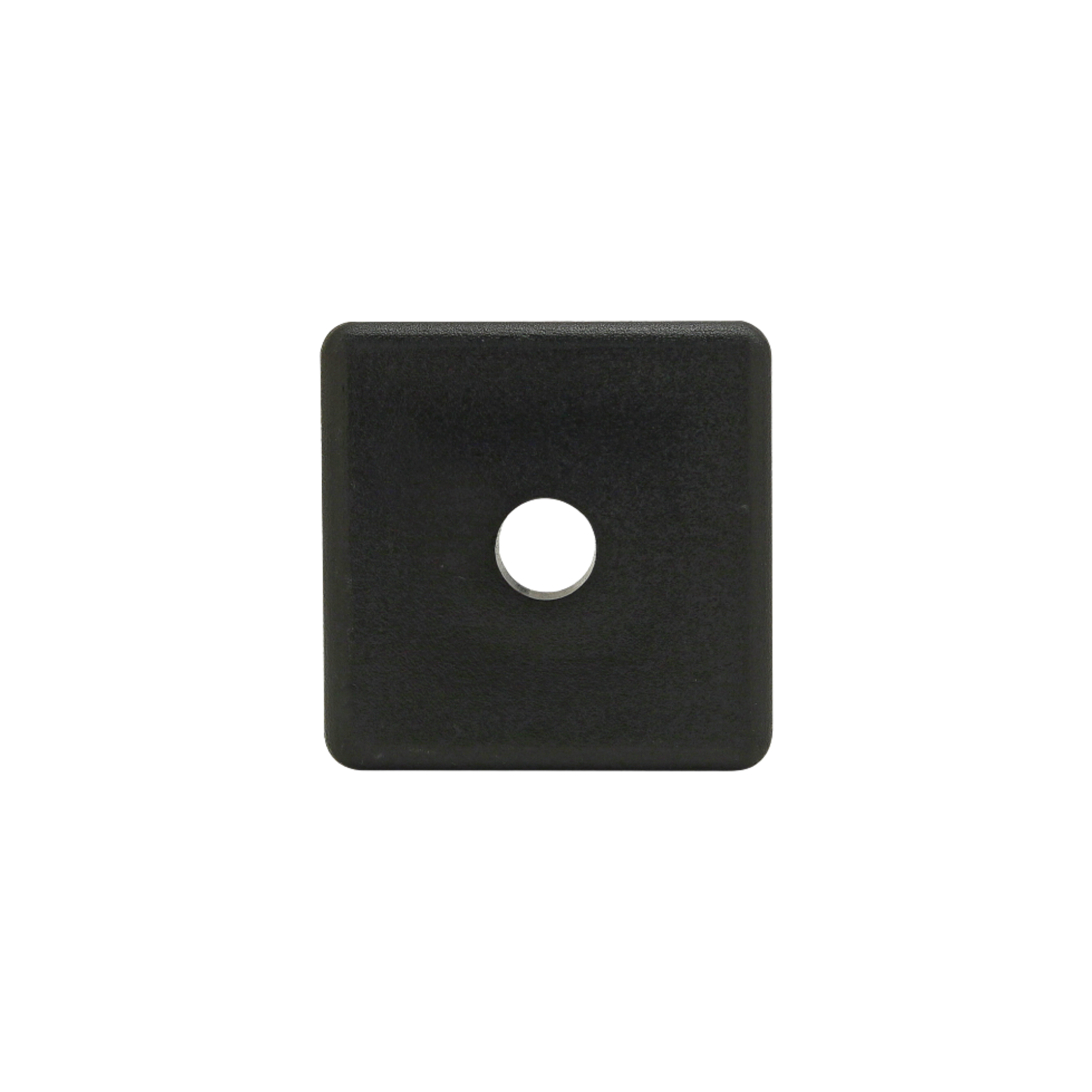 black square end cap with one hole in the center