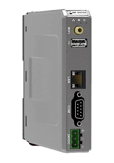 upright, rectangular, grey box with multiple ports along with front side
